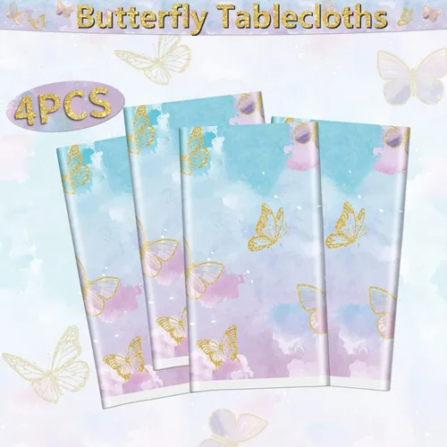 Miniatura 8 de 4 manteles de fiesta de mariposas, mantel de decoración de cumpleaños de mariposa, manteles rectangulares coloridos con diseño de mariposa