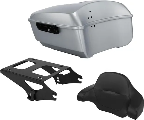 Miniatura 25 de TCT-MOTORPARTS Atlas Silver Metálico Maletero de Viaje Modificado con Respaldo y Montaje en Rack Adecuado para Harley Touring 14-25 Street Glide
