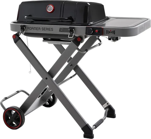 Feasto Parrilla plegable de gas propano con tapa esmaltada de porcelana para cocinar al aire libre, ruedas grandes todo terreno para un fácil