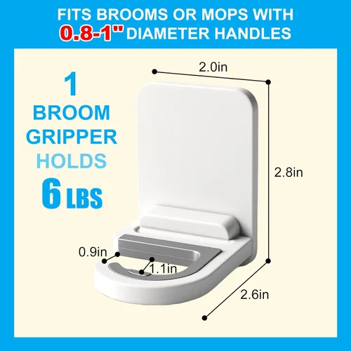 Miniatura 6 de Paquete de 3 soportes de pared para trapeador y escoba, autoadhesivo, sin taladro, agarre de mango de escoba, organizador de limpieza del hogar