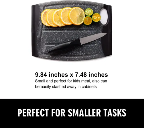 Miniatura 2 de Mini tabla de cortar, plástico de 7.48 pulgadas, bordes antideslizantes, múltiples ranuras para jugos, apta para lavavajillas, sin BPA, mango