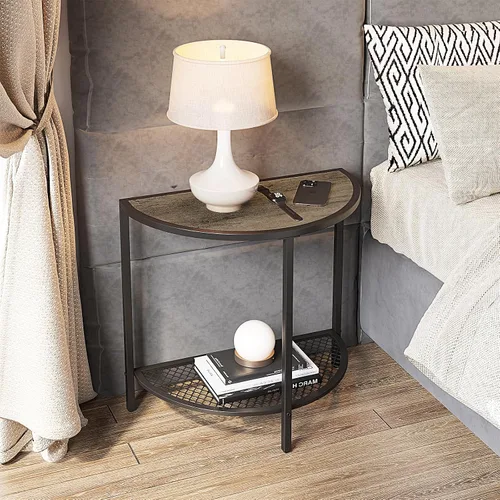 SAYGOER Mesa auxiliar pequeña de media luna de 19.7 pulgadas, mesita de noche de cama de 18.7"*10.4", mesas auxiliares grises para sala de estar y