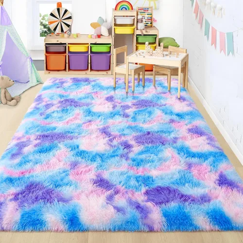 Miniatura 55 de Foxmas - Alfombra para centro de habitación, esponjosa y ultrasuave, para dormitorio, habitación de los niños, habitación del bebé, afelpada, Azul