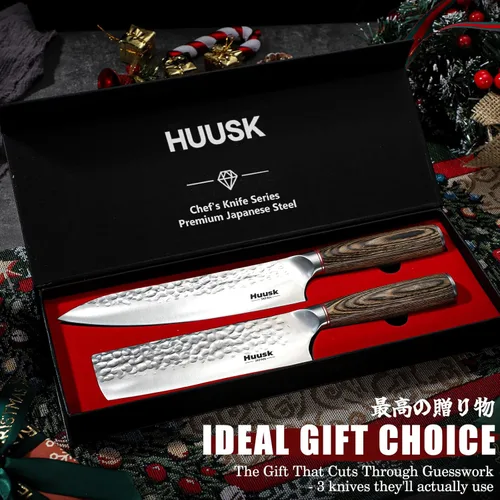 Miniatura 7 de Huusk Juego de cuchillos de cocina japonés - Juego de 2 piezas de cuchillos de chef profesionales para cocina, cuchillo Nakiri forjado a mano