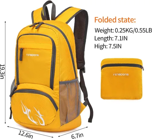 Miniatura 2 de FENGDONG mochila ligera plegable impermeable de 35L, mochila de senderismo pequeña para viajes, para hombres y mujeres A10-amarillo