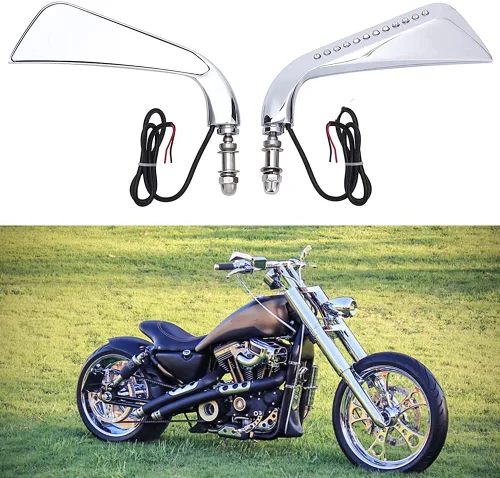 Miniatura 7 de Espejo lateral retrovisor LED de motocicleta negro con señal de giro de agua que fluye para Sportster Softail Dyna Electra Glide y más