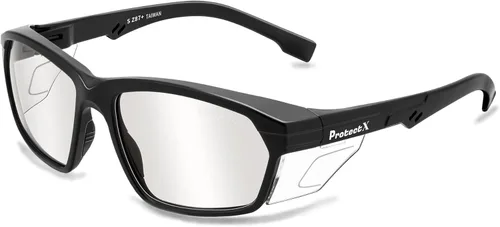 Miniatura 34 de ProtectX Anteojos de seguridad clásicos, lentes antivaho resistentes a los arañazos, gafas protectoras para el trabajo, interior/exterior, ANSI Z87.1