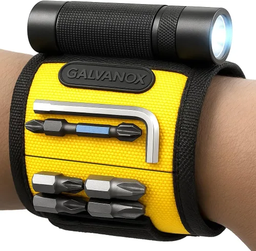 Galvanox Pulsera magnética con luz de trabajo manos libres (3 modos) para sujetar tornillos, clavos y brocas, nailon duradero con potentes imanes,