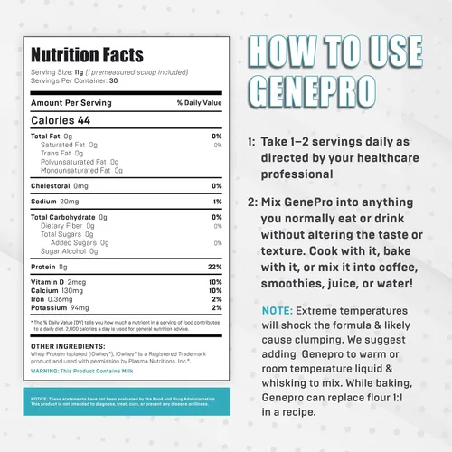 Miniatura 3 de Genepro - Proteína en polvo sin sabor – Nueva fórmula – Sin lactosa, sin gluten y sin OMG Suplemento aislado de suero sin OMG