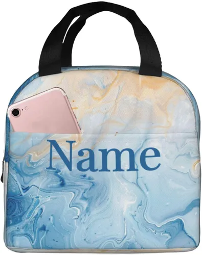 Miniatura 23 de Lonchera con diseño a cuadros azules aislada, bolsa térmica para almuerzo para adultos, niños, niñas, mujeres, oficina, trabajo, escuela, picnic