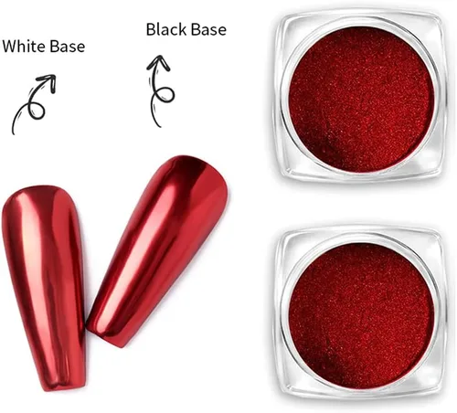 Miniatura 6 de 2 cajas de polvo de uñas cromado rojo efecto espejo metálico holográfico polvo pigmento reflectante polvo para decoración de manicura