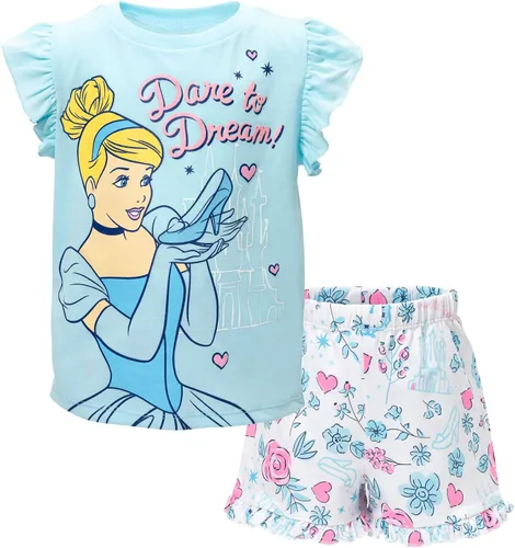 Miniatura 25 de Disney Frozen Moana Princess Tiana - Conjunto de camiseta floral y pantalones cortos de rizo francés para niños pequeños y grandes