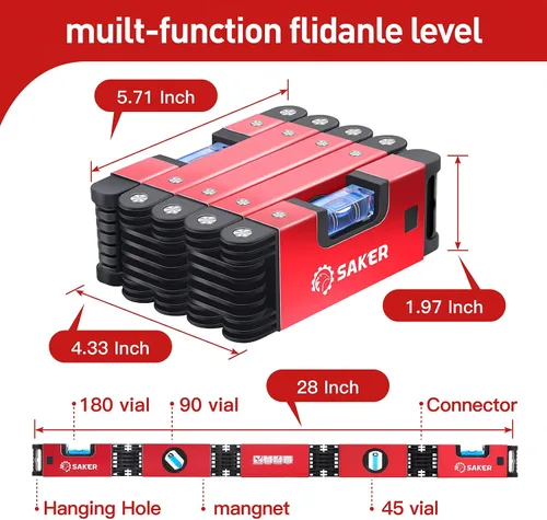 Miniatura 2 de Nivel plegable multifunción de Saker, herramienta niveladora de 28 pulgadas, regalos para hombres, herramientas de carpintería de medición