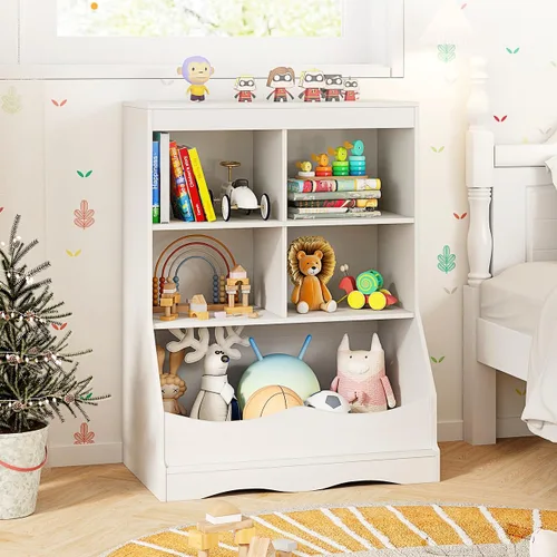 Miniatura 9 de Costzon Organizador de almacenamiento de juguetes, estantería infantil de 5 compartimentos con estribo y dispositivos antivuelcos, estantería