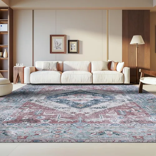 SAFAVIEH Alfombra lavable Tucson Collection - 6 x 9 pies, resistente al óxido y azul marino, antideslizante, ideal para zonas de alto tráfico en