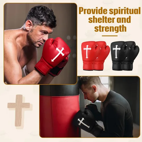 Miniatura 4 de 2 pares de guantes de boxeo cristianos de 12 onzas para hombres y mujeres, guantes de boxeo religiosos cruzados para principiantes y niños, guantes