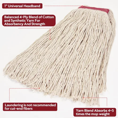 Miniatura 6 de Matthew Cleaning - Paquete de 6 trapeadores de algodón de 16 onzas, cuerda abierta de algodón, recambios de cuerda resistente, mezcla universal