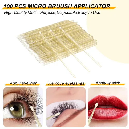 Miniatura 3 de 200 juegos de kits de pestañas postizas, hisopos de micro algodón desechables, y se combinan con cepillos de pestañas postizas, cepillos de labios