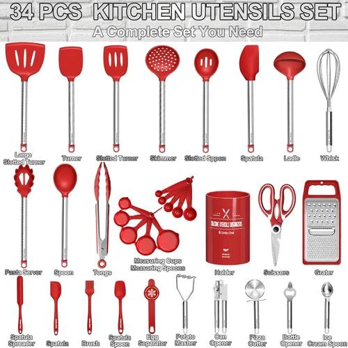 Miniatura 4 de Juego de utensilios de cocina - Umite Chef 34 piezas de utensilios de cocina con rallador, cuchara y espátula, silicona resistente al calor de grado