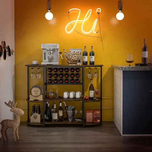 Miniatura 4 de LOKO Mesa de estante para vinos, gabinete industrial de bar de vino de 47 pulgadas con estante para vino y soportes para vidrio, gabinete