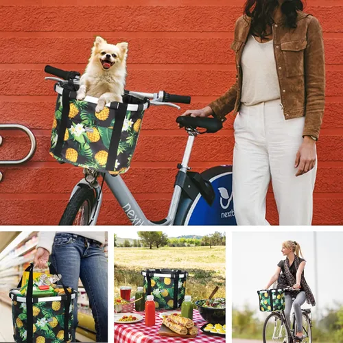 Miniatura 3 de RAYMACE Cesta de bicicleta para perros, cesta para manubrio de bicicleta delantera, plegable, desmontable, de liberación rápida, fácil de instalar