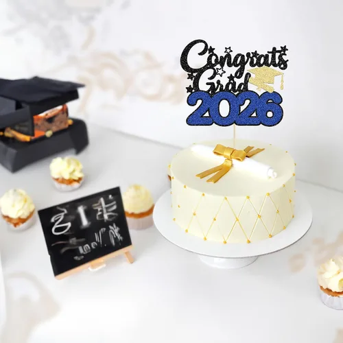 Miniatura 5 de Gyufise 1 decoración de pastel de graduación azul 2024 de felicitaciones para tartas de graduación 2024, decoración de pastel con purpurina