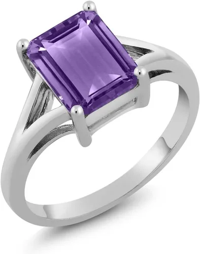 Miniatura 67 de Gem Stone King Anillo de compromiso solitario con diseño clásico de vástago dividido para mujer, plata de ley 925, piedra natal de piedra preciosa