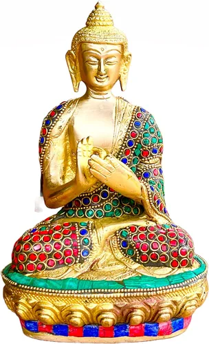 Estatua de Buda Darmachakra de latón antiguo 9 en ídolo de Buda para meditación y protección de la paz, escultura de Buda - Hecho a mano en Nepal