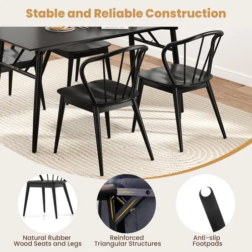 Miniatura 6 de Giantex Juego de 2 sillas de comedor de madera, sillas de cocina Windsor negras con respaldo alto de husillo y patas de madera de goma, asiento