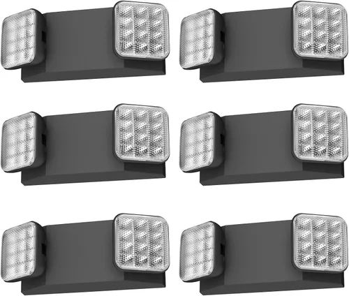 Miniatura 10 de Paquete de 2 letreros de salida LED negros con luces de emergencia y batería de respaldo, ajustable, cableado, 2 cabezales LED, certificado UL
