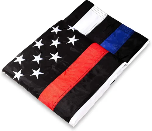 Miniatura 4 de DANF - Bandera fina de línea azul y roja de 3 x 5 pies, hecha de nailon, estrellas bordadas, rayas cosidas, protección UV, color negro, azul y rojo