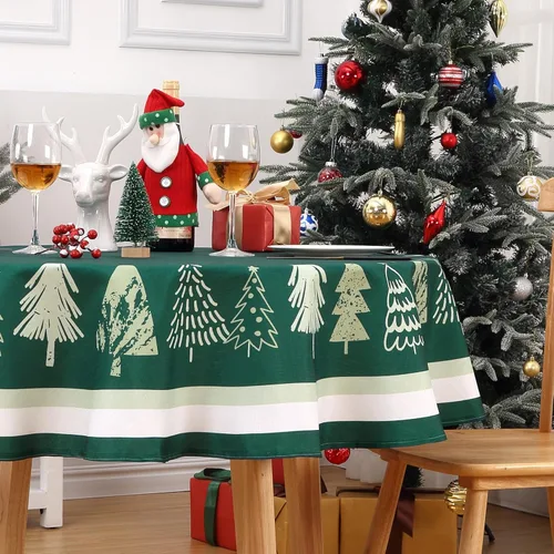 Miniatura 4 de ROYGROW Mantel redondo de Navidad de 60 pulgadas, decoración de Navidad, árbol de Navidad, mantel de Navidad verde, mantel decorativo