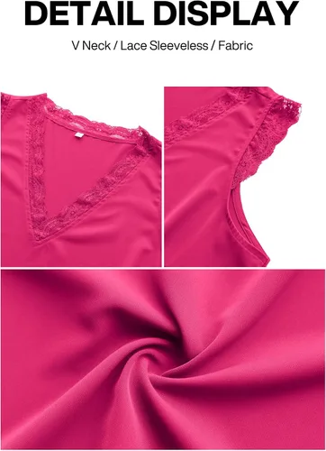 Miniatura 191 de VIISHOW - Camiseta sin mangas, sexy, con cuello en V y bordes de encaje para mujer, camisola de vestir, camisas de gasa, sin mangas, casuales