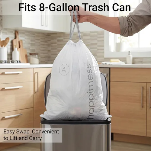Miniatura 3 de happimess 8 Gallon (30L) Drawstring Trash Bags, Unscented, Clear, Heavy Duty LDPE Liners for Kitchen and Household, Custom Fit, 20 Count