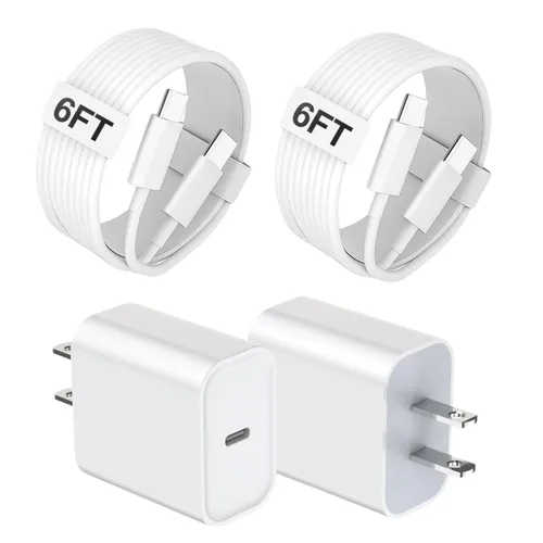 Miniatura 10 de Cargador para iPhone de carga rápida, paquete de 2 bloques de adaptador de cargador de pared USB C de 3 metros con cable USB C a Lightning de carga