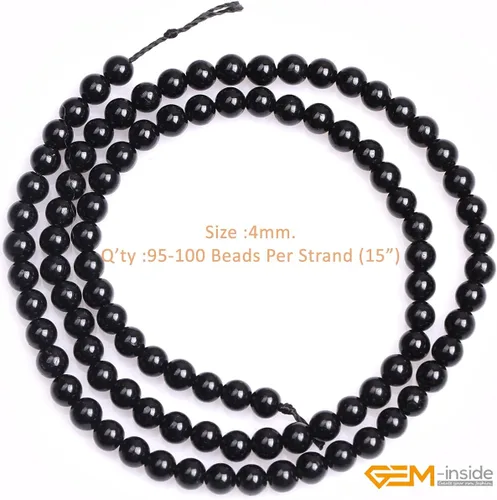 Miniatura 2 de GEM-Inside Cuentas redondas de turmalina negra natural de 4mm, piedras preciosas sueltas, cuentas de energía y poder para hacer joyas de 15 pulgadas