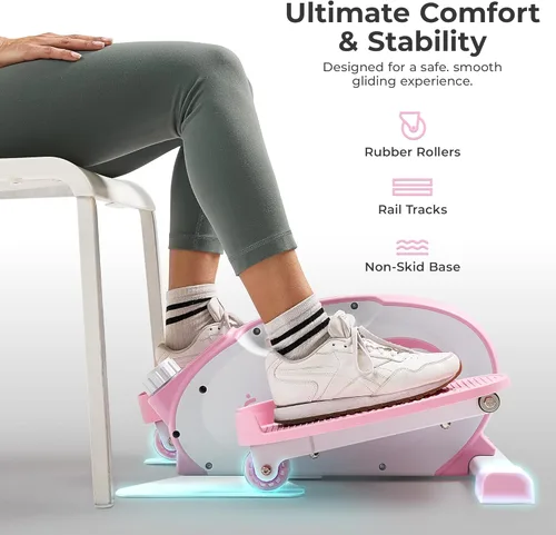 Miniatura 5 de Sunny Health & Fitness Under Desk Pedal Elliptical Machine, Adjustable Resistance Leg Exerciser Office Home Workout While Sitting for Seniors Rosa