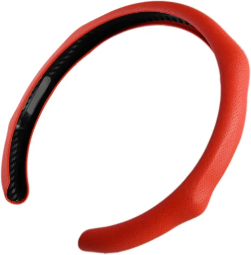 Miniatura 26 de Funda de volante deportiva con patrón de fibra de carbono de instalación rápida, ajuste universal de 14½ a 15 pulgadas para automóvil sedán cupé SUV