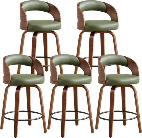 Miniatura 13 de Juego de 1 taburete de bar giratorio, 26" de cuero sintético tapizado, altura de mostrador con respaldo, silla de bar moderna de mediados de siglo