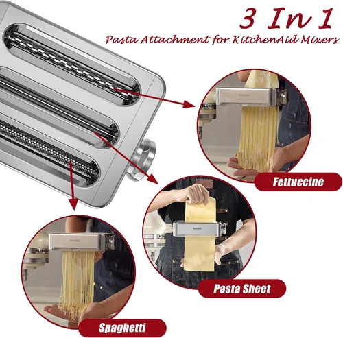 Miniatura 2 de Accesorio de metal para hacer pasta KitchenAid, accesorio de pasta 3 en 1 para batidora de pie, accesorio de rodillo de pasta ajustable de 8