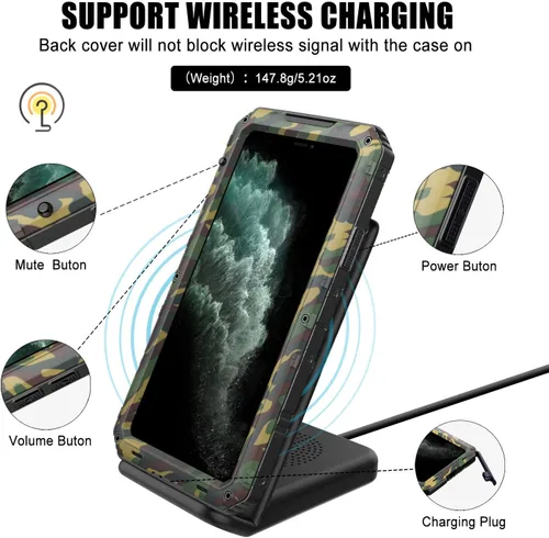Miniatura 7 de Mitywah Funda impermeable para iPhone 11, resistente y duradera, de metal, protección de pantalla integrada, impermeable, a prueba de golpes, a Negro