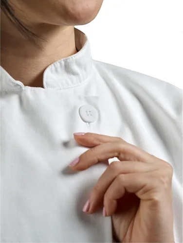 Miniatura 3 de Mercer Culinary Millennia - Chaqueta de manga corta para mujer con botones tradicionales, Blanco