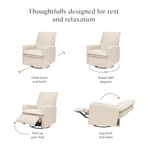Miniatura 5 de Babyletto Cali Flange reclinable y planeador giratorio en lazo de peluche almendra, certificado Greenguard Gold y CertiPUR-US