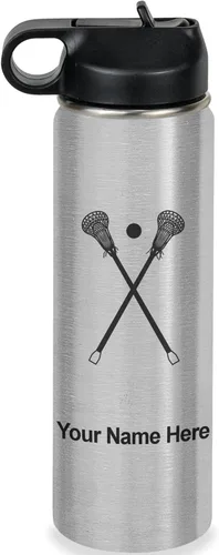 Miniatura 47 de LaserGram Botella de agua personalizada, palitos de lacrosse, acero inoxidable de doble pared aislada al vacío con popote superior, regalo grabado