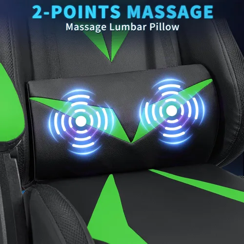 Miniatura 6 de Silla de juegos RGB con luces LED y masaje, silla ergonómica de computadora con reposapiés, silla de videojuegos de respaldo alto con soporte lumbar