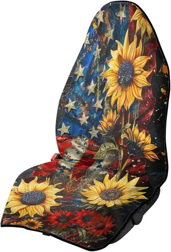 Fundas de Asiento de Coche con Diseño de Sudadera de Girasol y Bandera Estadounidense para Coche, Camión, SUVs, Protector de Asiento Impermeable