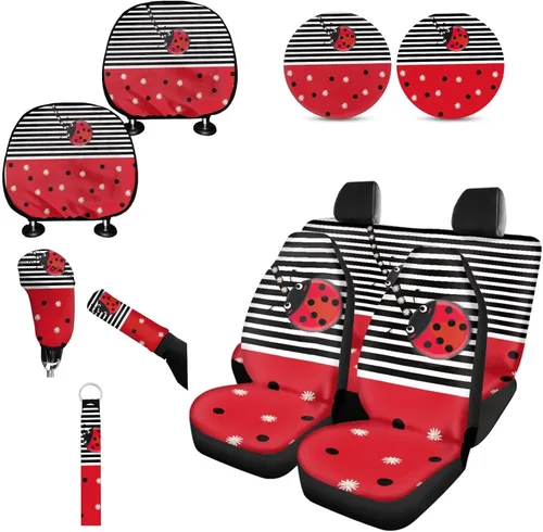 Miniatura 37 de Forchrinse Bee - Juego de fundas para asiento delantero y trasero con funda para palanca de cambios de freno de mano, funda para reposacabezas