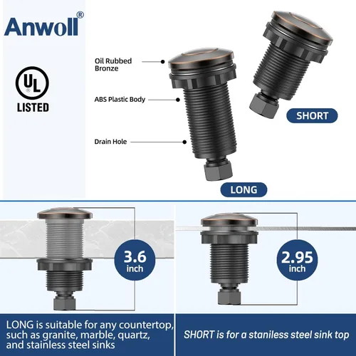 Miniatura 5 de Kit de interruptor de aire para eliminación de basura ANWOLL - Profesional - Doble salida, desagüe de fregadero con encendido/apagado, botón