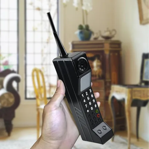 Miniatura 6 de Adorno retro de ladrillo para teléfono celular, modelo retro de los años 80 y 90, adorno de teléfono celular para simulación fotográfica, Negro