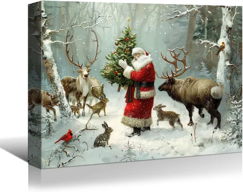 Miniatura 42 de Denozer - Arte de pared de muñeco de nieve de Navidad, impresiones artísticas sobre lienzo para dormitorio, sala de estar, decoración de pared